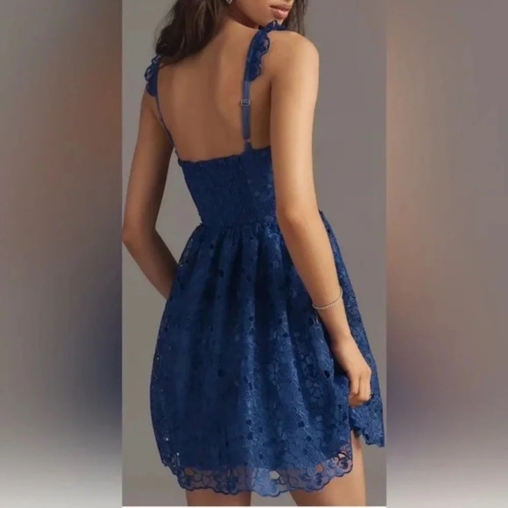 NWT Anthropologie Ruffle-Strap Corset Lace Mini Dress Sz M - Picture 6 of 12